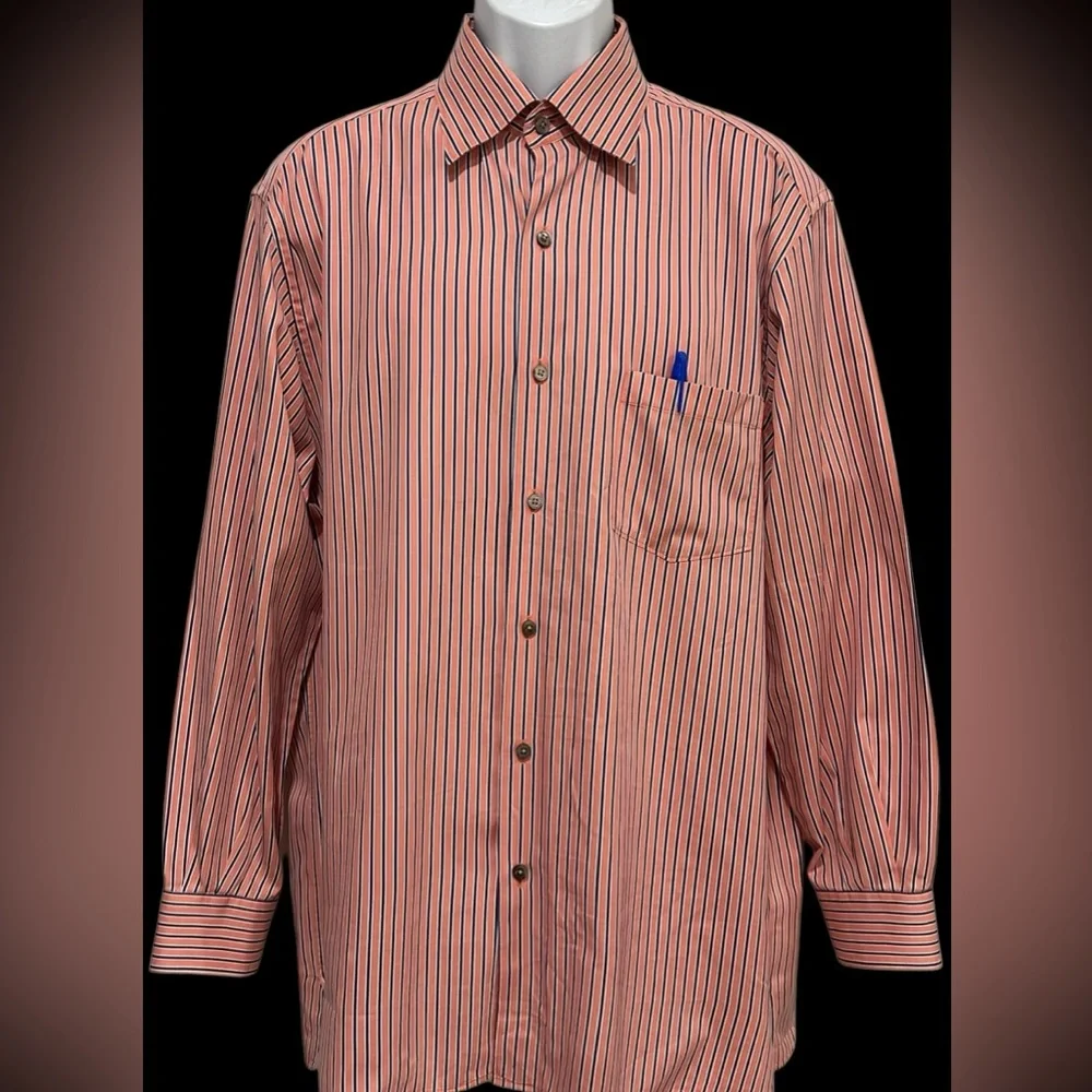 Ermenegildo Zegna Mens Shirt Notch Hem Melon Blue  Striped Button Down Poplin XL - Picture 3 of 9